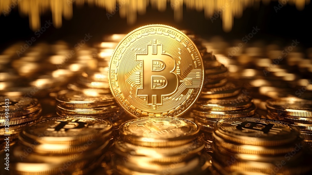Aufkleber golden bitcoin pyramid with futuristic digital backdrop symbolizing cryptocurrency wealth accumulati