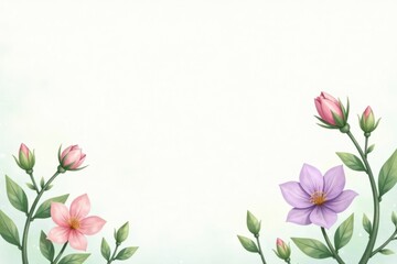 Fototapeta premium Elegant Floral Frame with Delicate Pink and Lavender Blooms, Perfect for Invitations, Cards, or Announcements