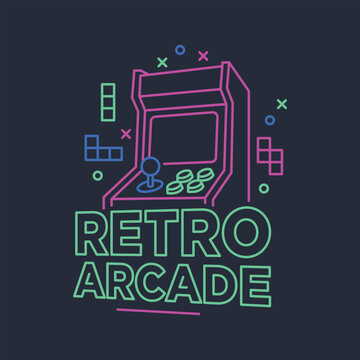 minimalist retro gaming arcade machine line art icon logo vector illustration design. simple modern arcade machine game of 80s-90s logo concept