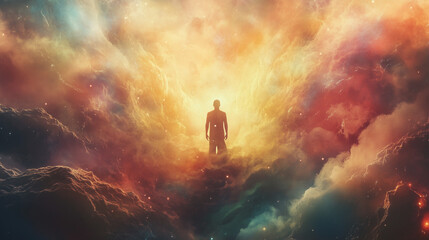 Fototapeta premium Ascension into Cosmic Light with Mystical Energy and Spiritual Awakening