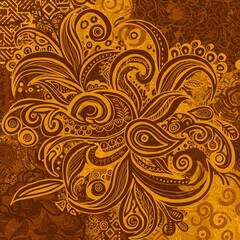 Fototapeta premium Abstract African floral patterns with bold , earthy tones like ochre , burnt orange , and deep brown