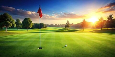 Stunning Golf Putting Green with Flagstick - High Definition
