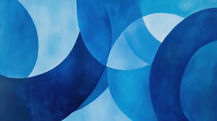 Abstract blue watercolor circles overlap.