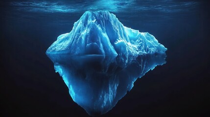Fototapeta premium Underwater iceberg, ocean depths, glacial ice, dark blue, climate change, environmental, concept illustration