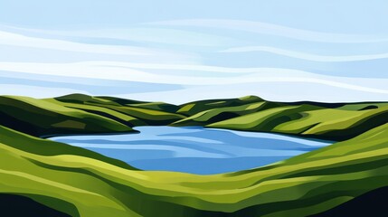 Serene Lake Nestled in Rolling Green Hills Captures the Beauty of Nature