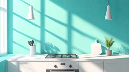 Cozy Kitchen with Green Walls and Fresh Herbs on the Countertop