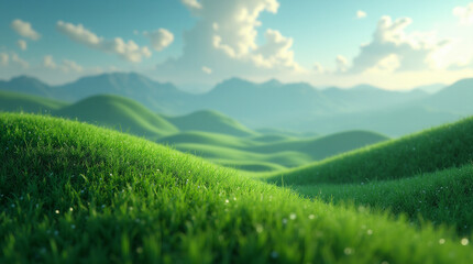 Obraz premium Micro Photography of Abstract Green Landscape with Hills and Mountains: Wallpaper Background Design