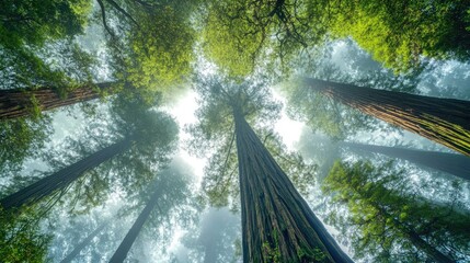 Foggy Redwood Forest Canopy A Majestic and Tranquil Wonderland