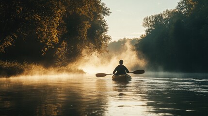 Kayaking on a Tranquil River at Dawn