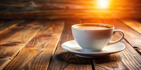Obraz premium White Coffee Cup on Wood - High-Resolution Photo
