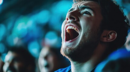 A sports fan cheers with unrestrained enthusiasm.