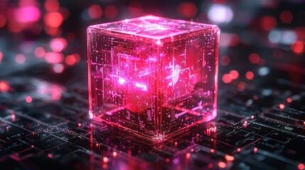Luminous Pink Cube: A Futuristic Technological Abstract