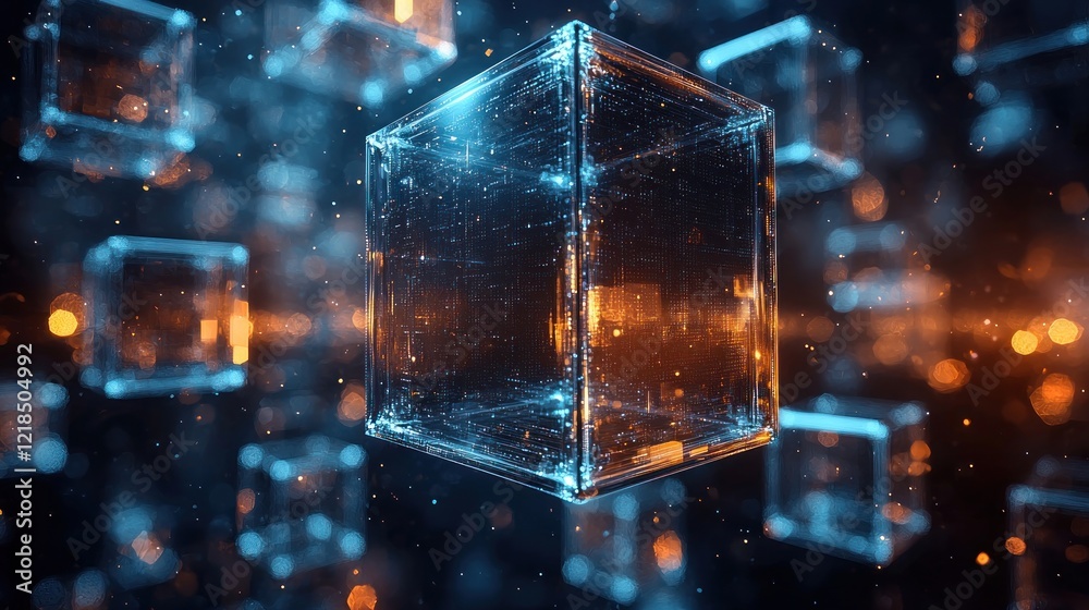 Poster luminous translucent cube abstract digital art