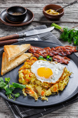 Bubble and Squeak with bacon, toasts, fried egg