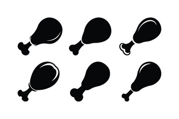 Chicken drumsticks, silhouettes set isolated on white background 