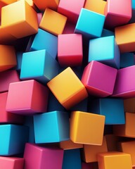 Obraz premium Abstract 3d rendering of cascading cubes. Dynamic formation with vibrant colors for poster, cover, branding, banner, placard., Generative AI