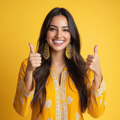 young indian woman showing thumps up