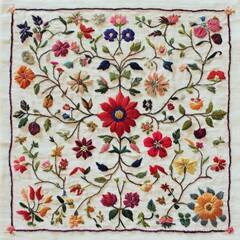 An pattern of flowers and leaves in the center,