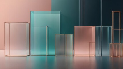 Showcase: A sleek and minimalistic abstract background with soft gradients, geometric shapes, and a glassy overlay effect, perfect for product displays.