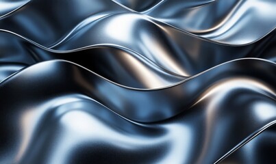 Obraz premium Abstract 3d rendering of metallic twisted ribbons. Reflective and dynamic pattern design for poster, cover, branding, banner, placard., Generative AI