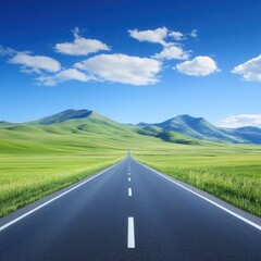 Fototapeta premium Driving through serene green hills open road landscape daytime scenic view nature