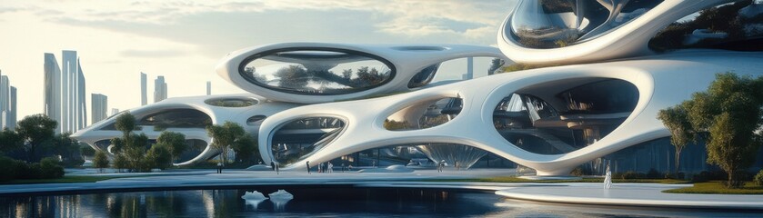 Obraz premium Futuristic designs shine in hightech city developments.