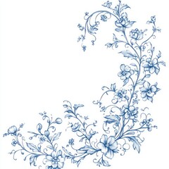 Soft blue botanical line art only, featuring intricate intertwining flowers