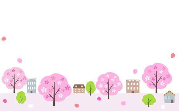 桜並木の街 春の街並み