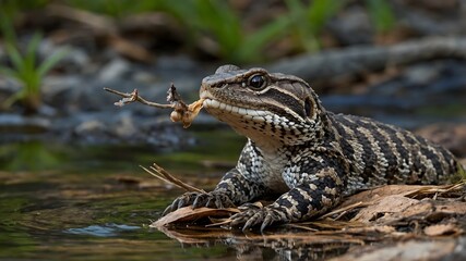 Obraz premium Eastern Massasauga in Action: Capturing Prey with Precision in Its Natural Habitat