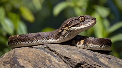 Obraz premium Serene Sunbath: Bothrops Snake Relaxing on a Rock in its Natural Habitat