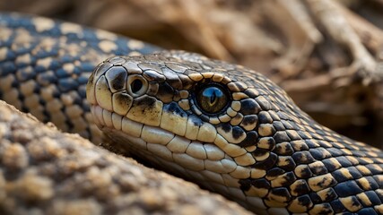 Fototapeta premium Close-Up of Horns and Scales of Horned Viper Showcasing Texture in Natural Light