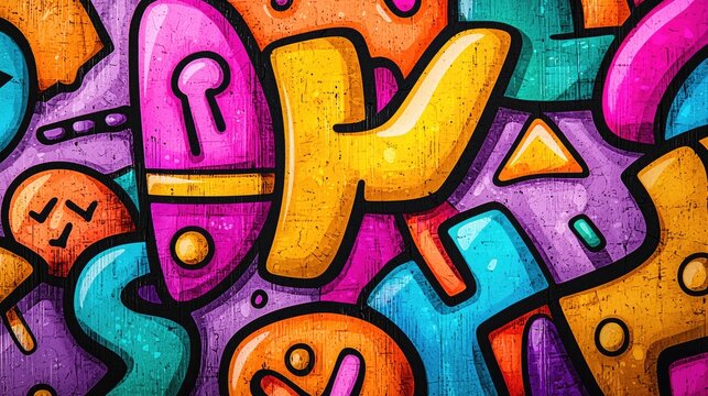 Fototapeta Vibrant abstract colorful doodle pattern background with pops of candy