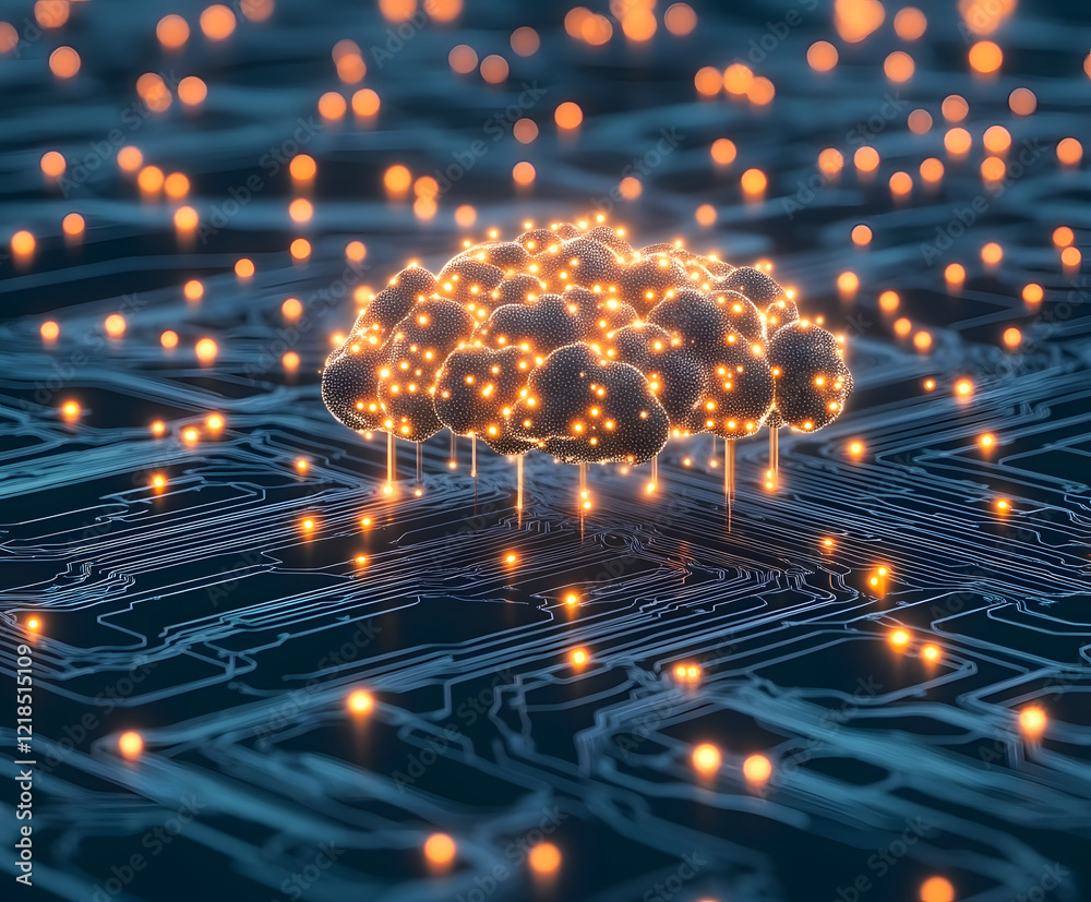 Aufkleber Digital brain with glowing connections on a circuit board background