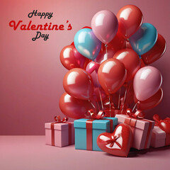 Happy valentines day background with heart balloons	