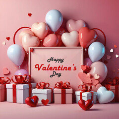 Happy valentines day background with heart balloons	