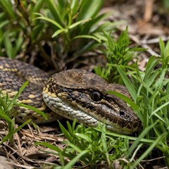 Fototapeta premium Alcatraz Pit Viper Blending with Coastal Vegetation