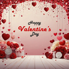 Happy valentines day background with heart balloons	