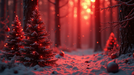 Micro Photography of Christmas Background in Red: Holiday Christmas Vibes in a Winter Forest