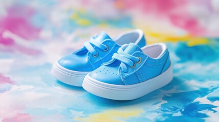 Baby blue shoes on colorful background