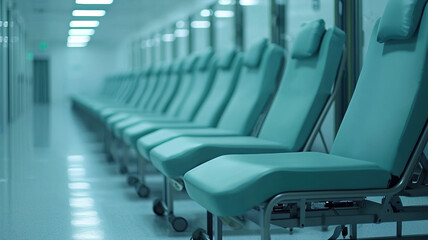 Fototapeta premium Comfortable donation chairs in medical facility, ready for donors