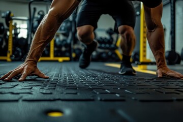 Intense workout session with push-ups at a modern gym facility in the evening