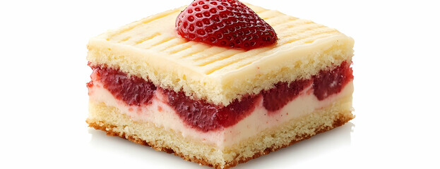 Strawberry Cake Slice, White Background