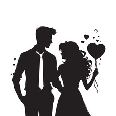 Valentine's Day Man And Woman Couple Silhouette icon White Background