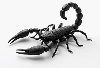 Black Scorpion Posed Dramatically on a White Surface Against a Minimal Background. Generative AI
