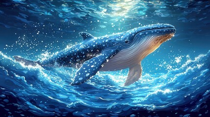 Obraz premium Majestic Whale in a Sparkling Underwater Realm