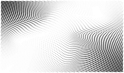 Abstract halftone wave dotted background - futuristic twisted grunge pattern with dot circles - modern optical pop art texture for posters, business cards, cover designs, labels, stickers, PNG