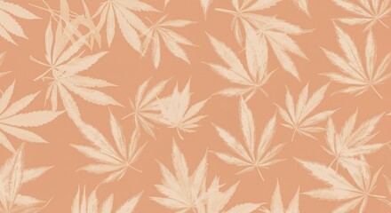 Beige cannabis leaves pattern on orange background