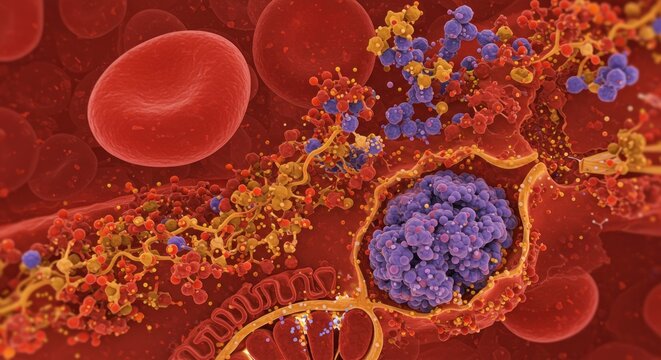 Cellular Interactions: A Vibrant Microscopic Visualization