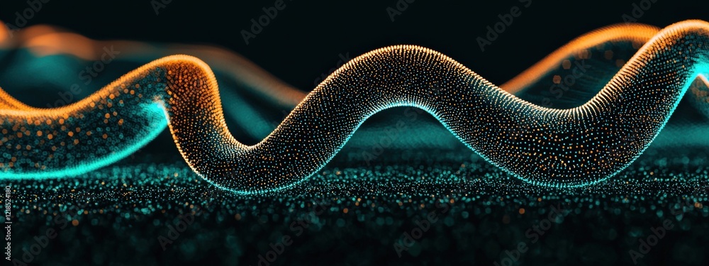 Wall mural abstract wave form with glowing particles in blue and orange color scheme