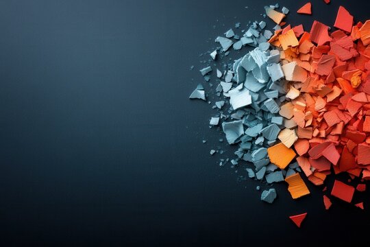 Colorful abstract background with broken crayons pieces on black